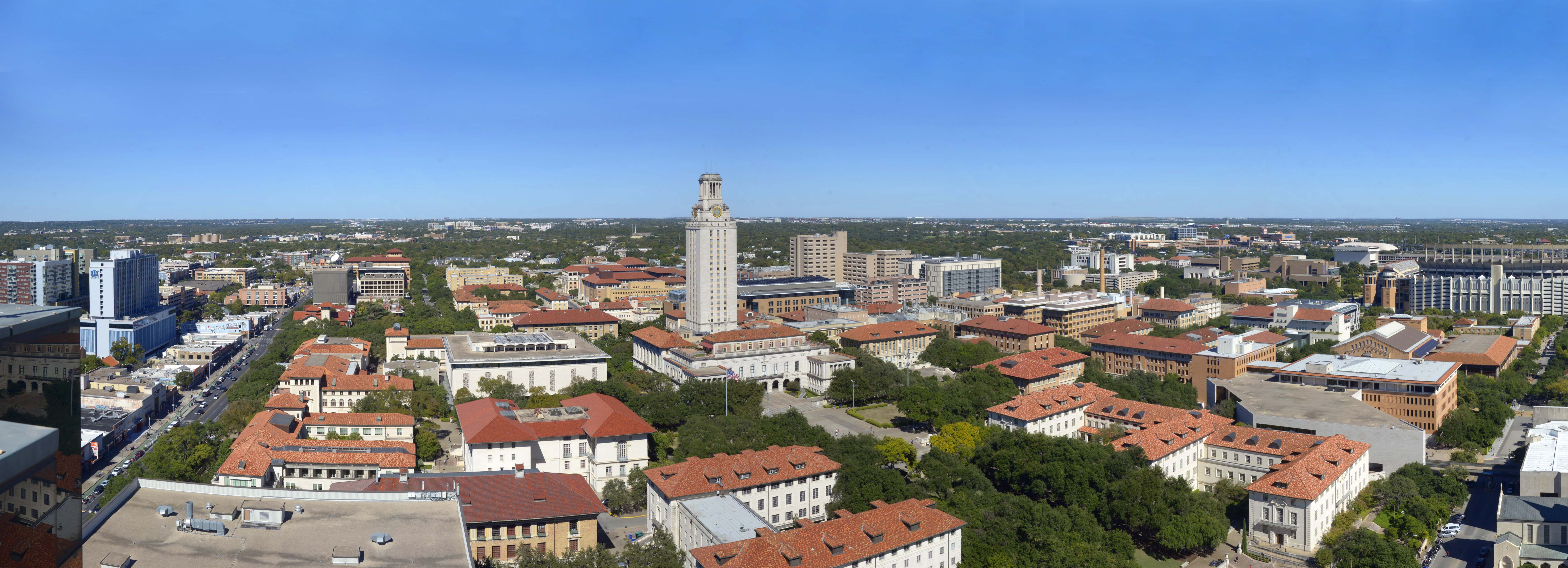 Aerial image of the UT Tower and campus - decorative.